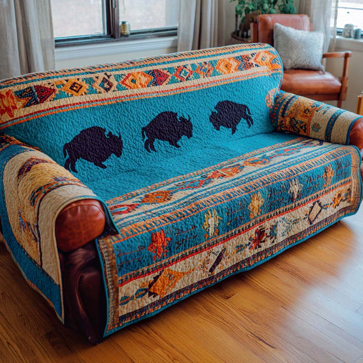 Buffalo Spirit Turquoise Quilted Sofa Cover
