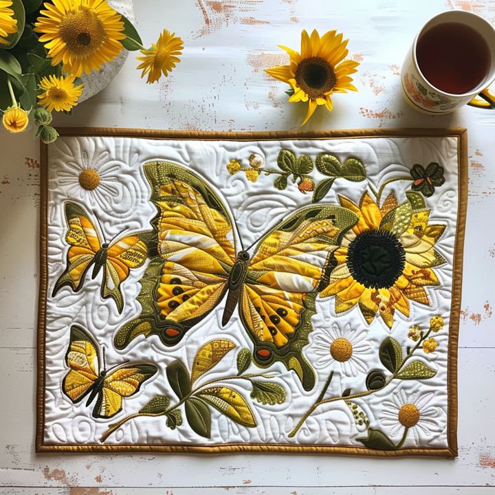 Butterfly Dance in Sunflower Fields Quilted Placemat