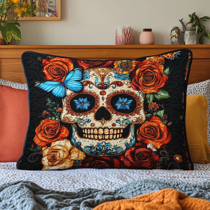 Butterfly Skull Bloom Quilted Bedding Pillow Case