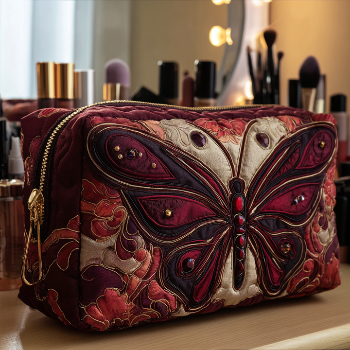 Butterfly Garden Quilted Makeup Bag