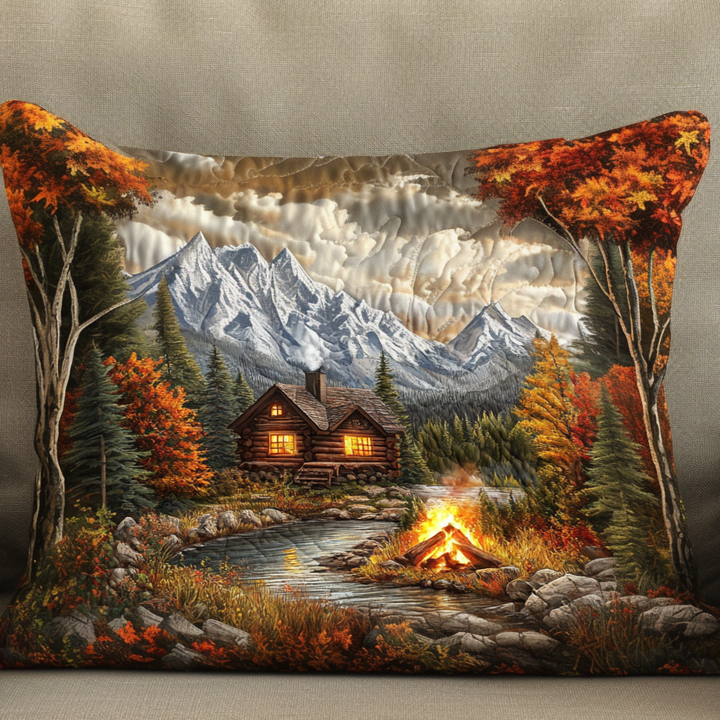 Cabin Camfire Mountains Quilted Bedding Pillow Case