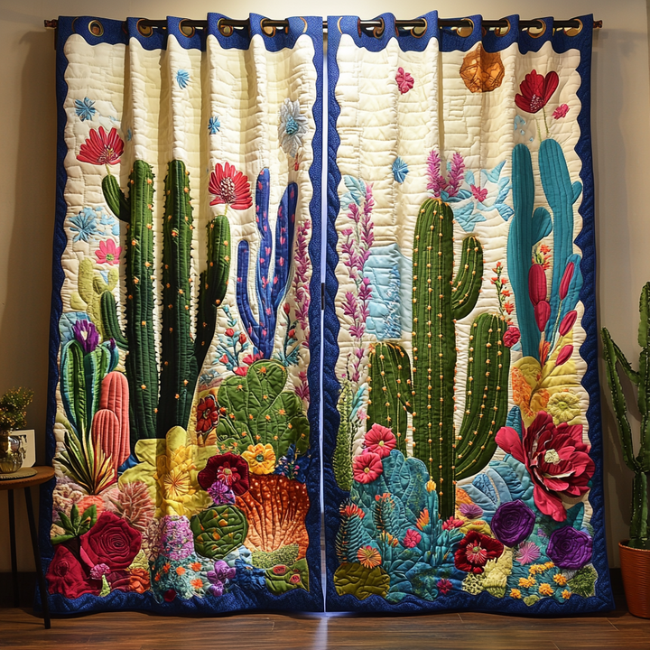 Cactus Bloom Quilted Curtains