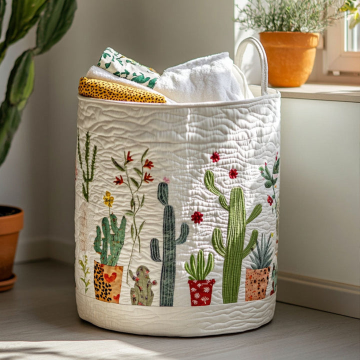 Cactus Bloom Quilted Laundry Basket