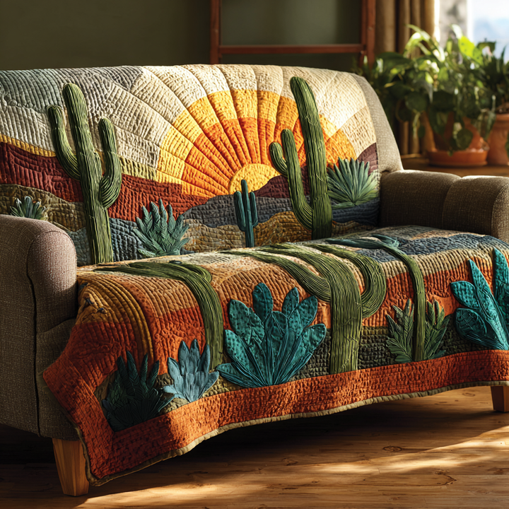 Cactus Bloom Quilted Sofa Cover
