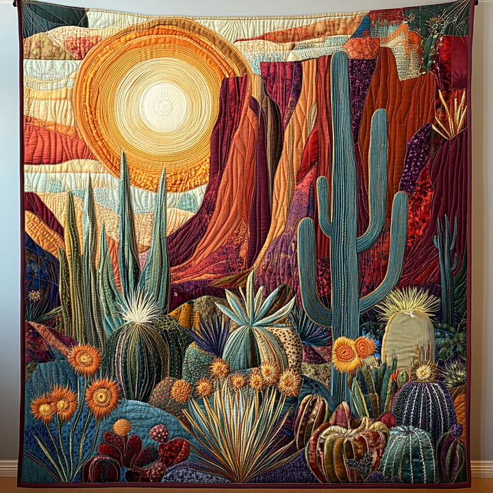 Cactus Sunrise Quilted Blanket