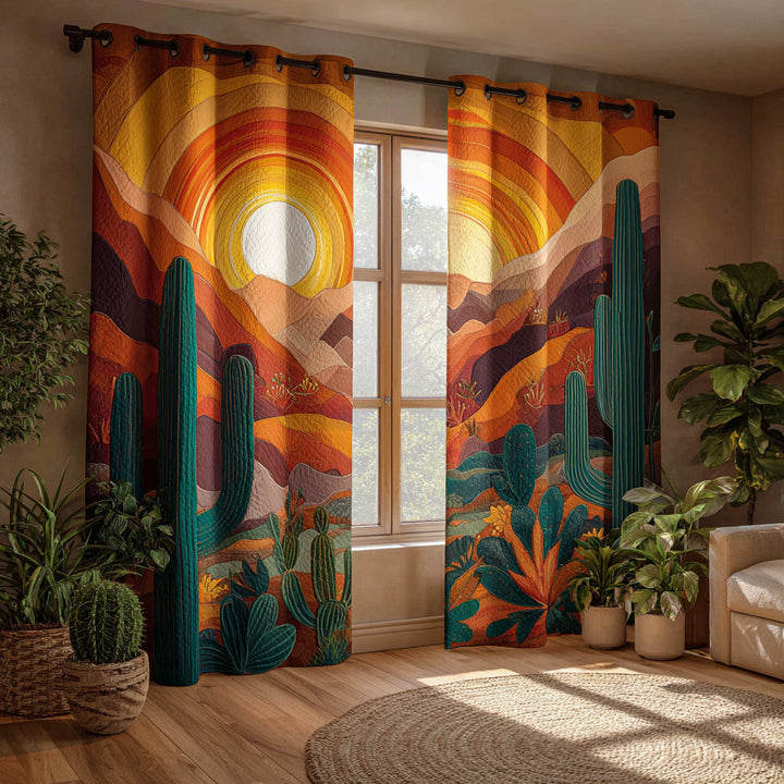 Cactus Sunset Bloom Quilted Curtains