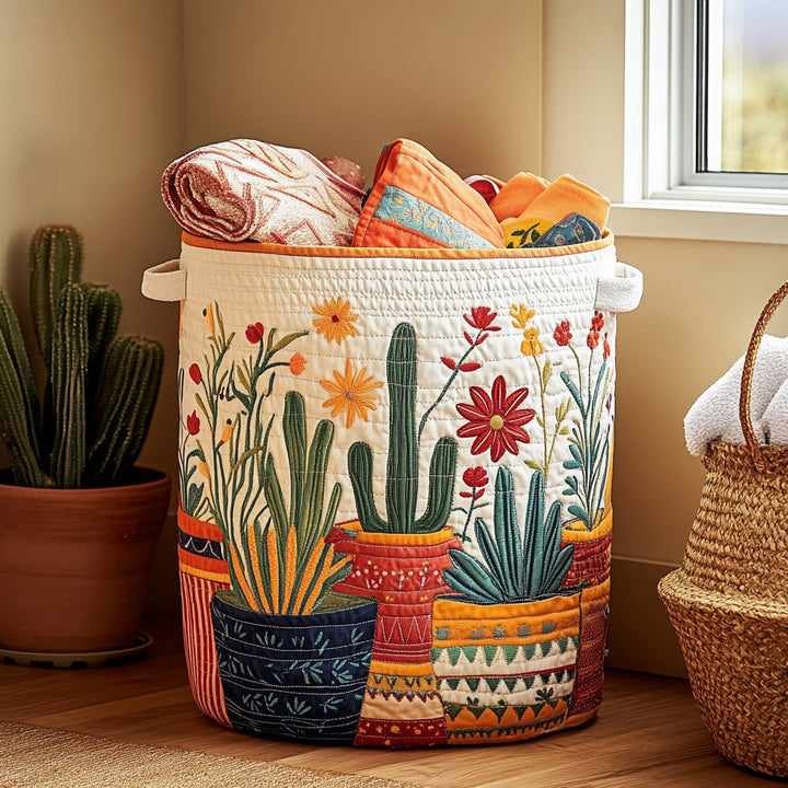 Cactus Sunset Quilted Laundry Basket