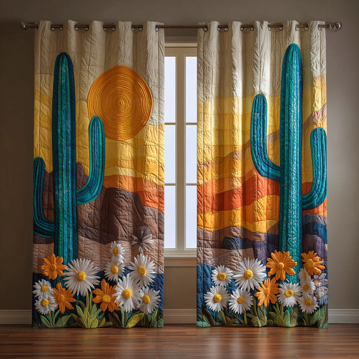 Cactus Teal Meadow Quilted Curtains