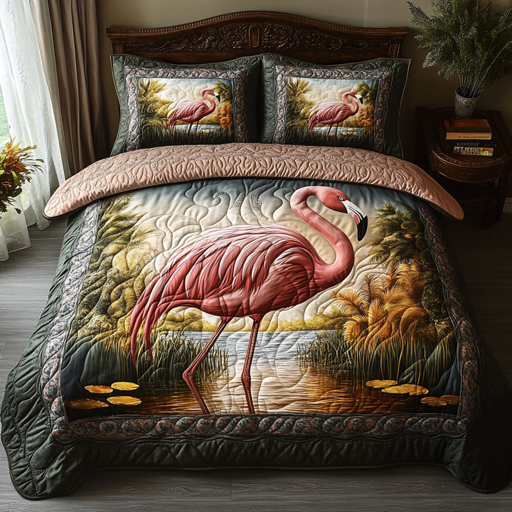 Flamingo 3-Piece Quilted Bedding Set