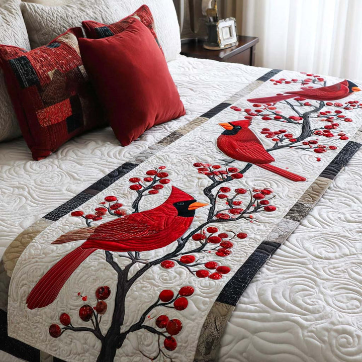 Cardinal Branches Quilted Bed Runner