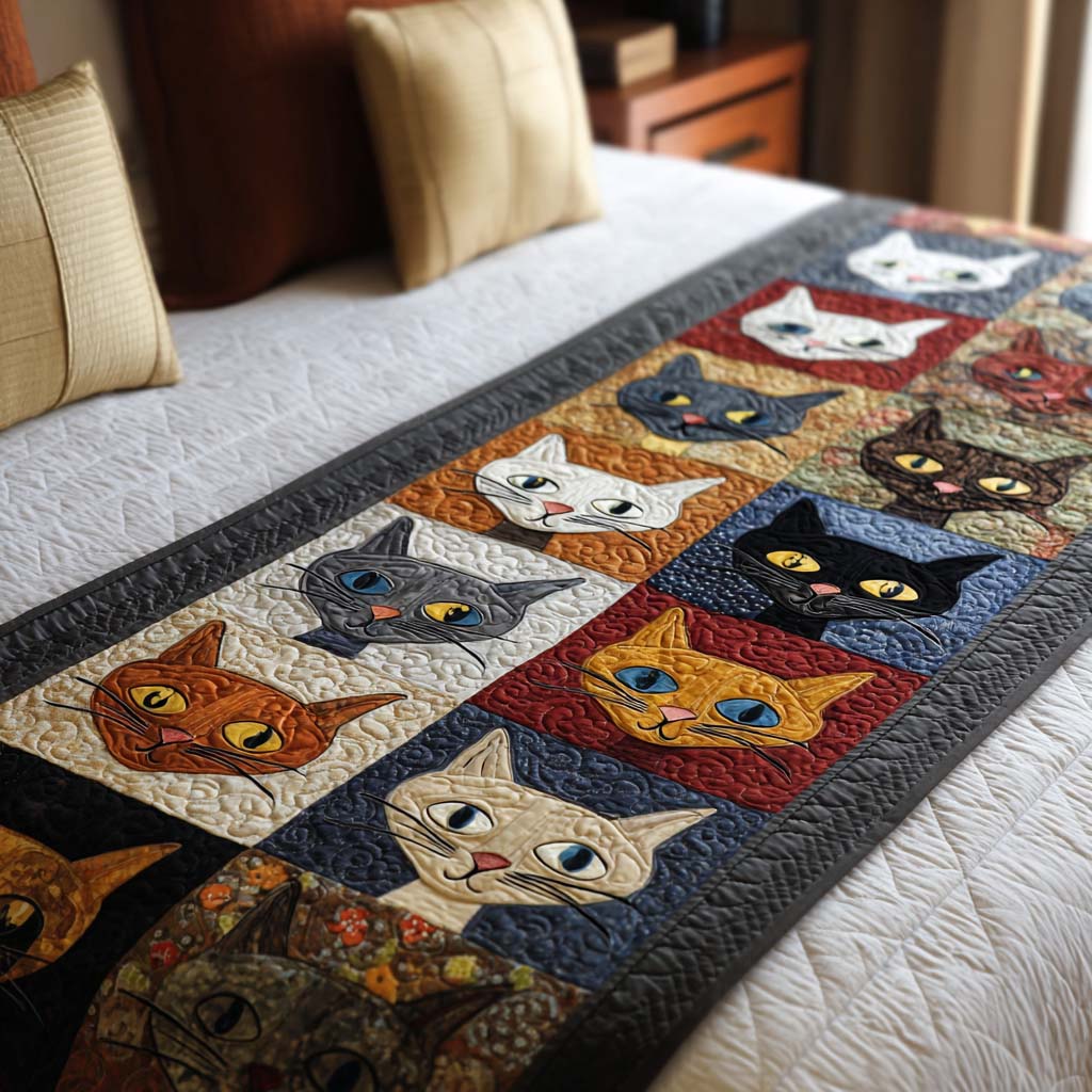 Cat Quilted Bed Runner