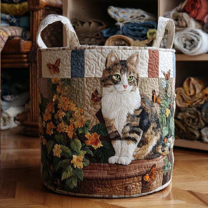 Cat Among Petals Quilted Laundry Basket