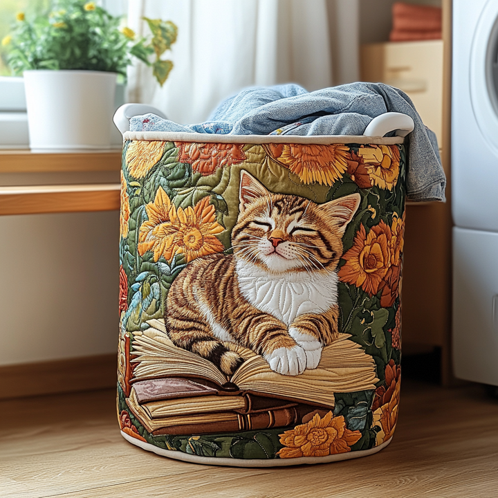 Cat Blossom Quilted Laundry Basket