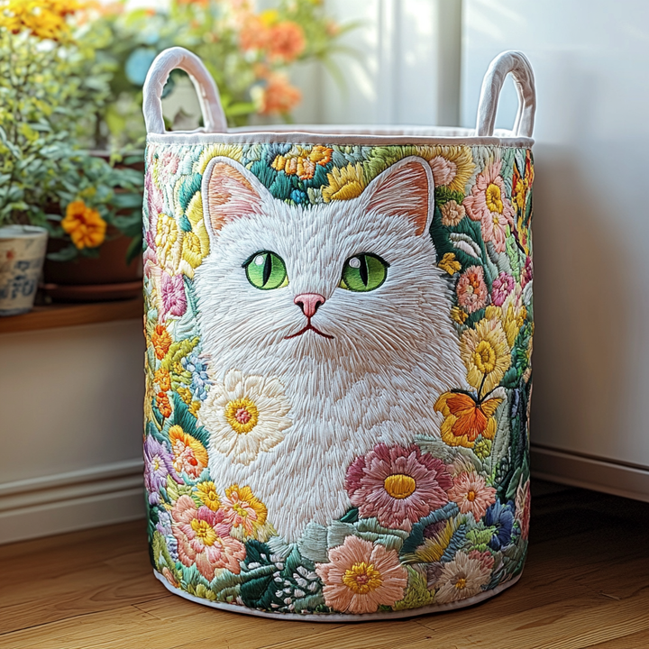 Cat Gathering Quilted Laundry Basket
