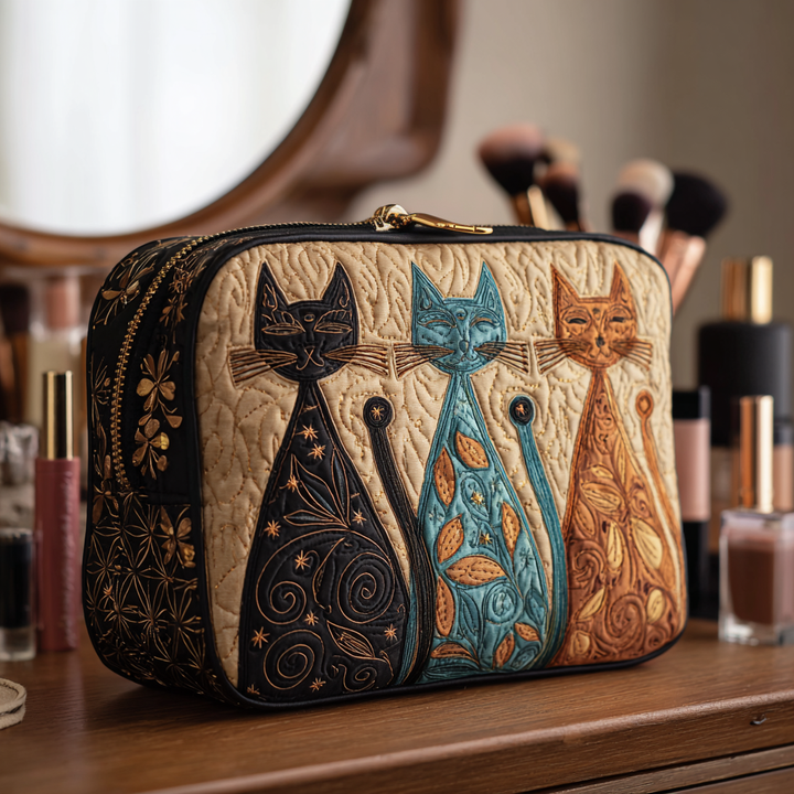 Cat Harmony Quilted Makeup Bag