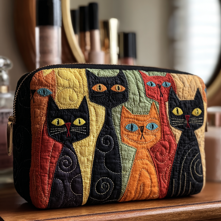 Cat Spirit Quilted Makeup Bag