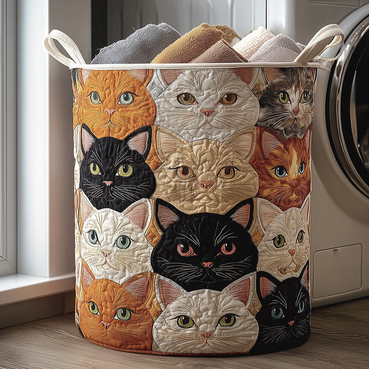 Cat Tails Quilted Laundry Basket