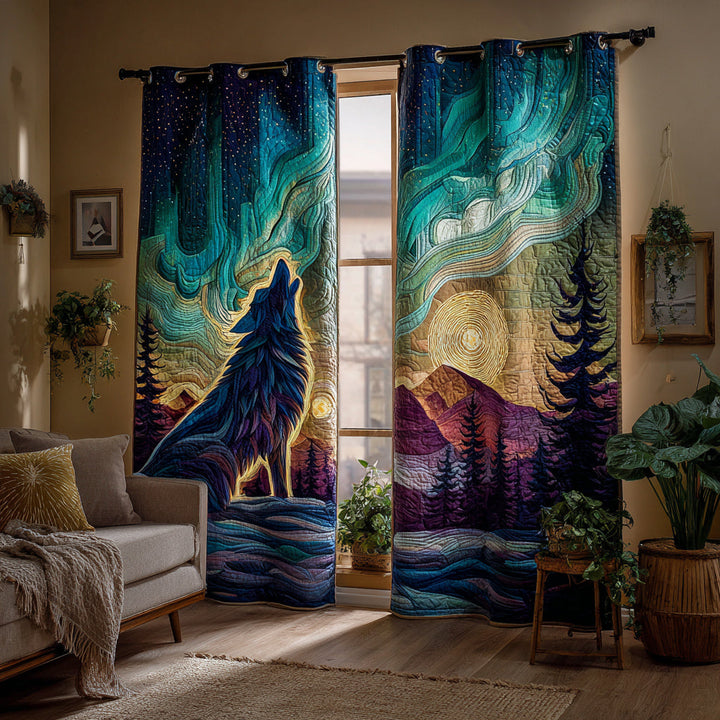 Celestial Wolf Song Quilted Curtains