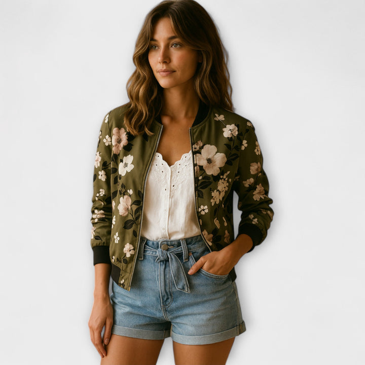 Andreia - Elegant bomber jacket with a floral pattern