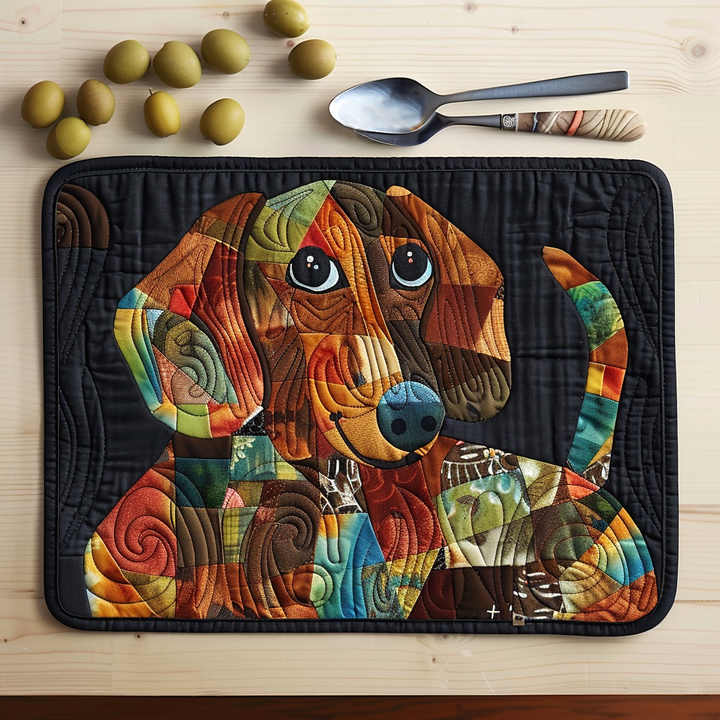 Cheerful Smile Autumn Dachshund Quilted Placemat
