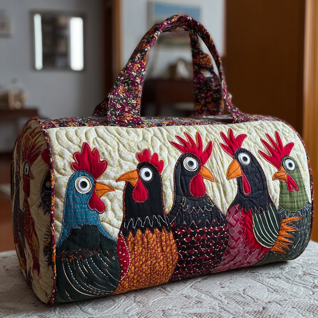 Chicken Garden Quilted Duffle Bag
