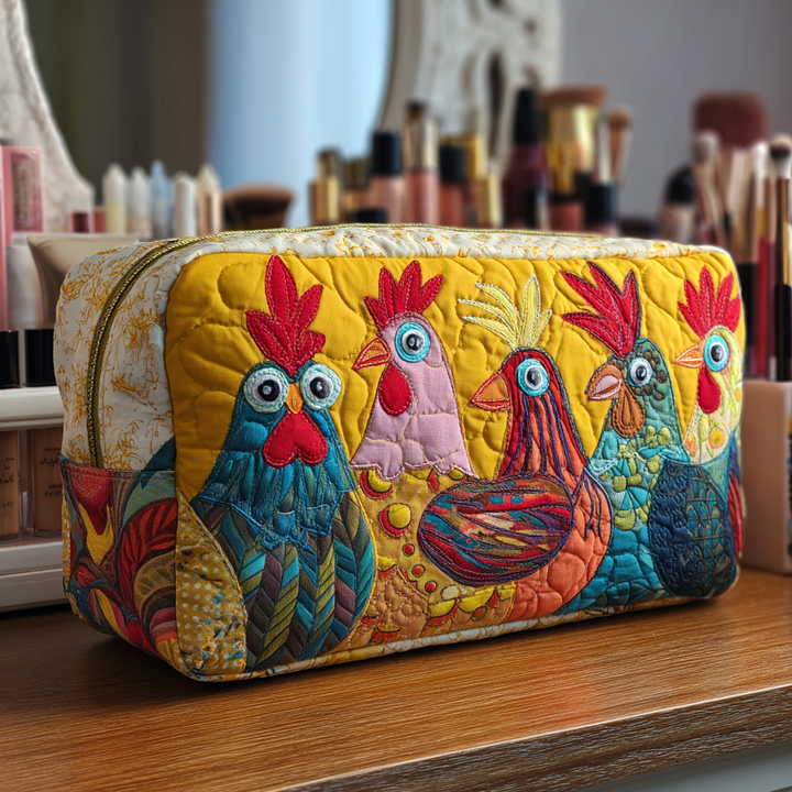 Chicken Meadow Quilted Makeup Bag