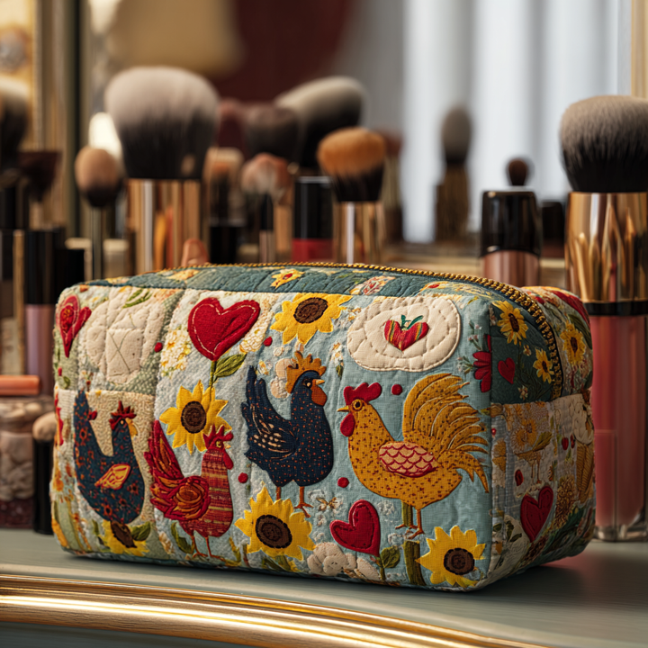 Chicken Spring Quilted Makeup Bag