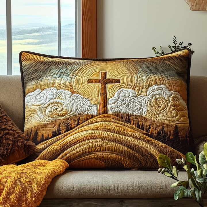 Christian Cross Sunrise Quilted Bedding Pillow Case