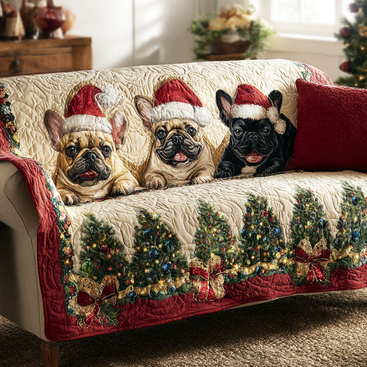 Christmas Frenchies Quilted Sofa Cover
