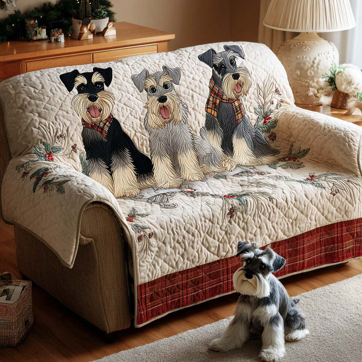 Christmas Schnauzer Quilted Sofa Cover