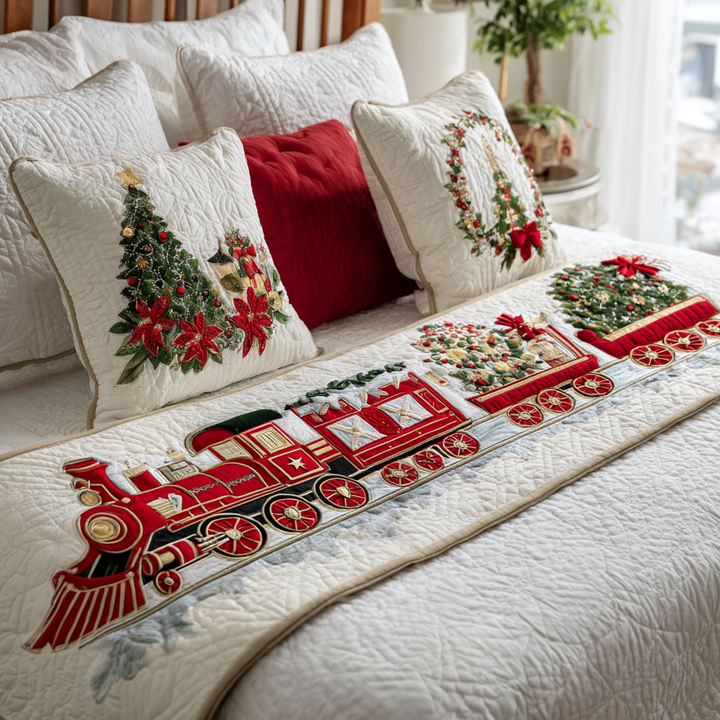 Christmas Train Quilted Bed Runner
