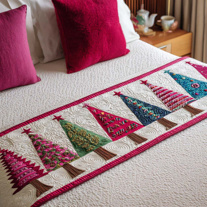 Christmas Trees Quilted Bed Runner