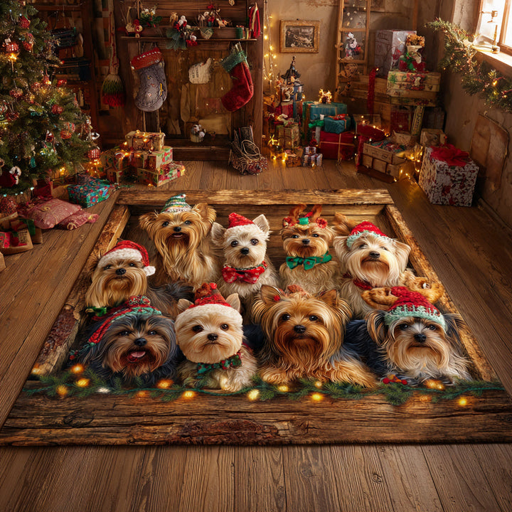 Christmas Yorkie Area Rug