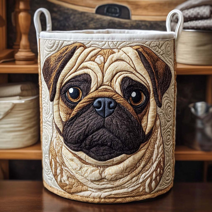 Classic Cozy Pug Quilted Laundry Basket