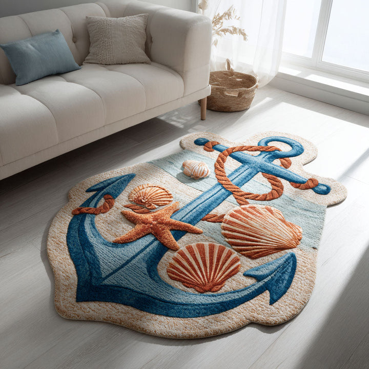 Coastal Anchor Custom Shape Area Rug
