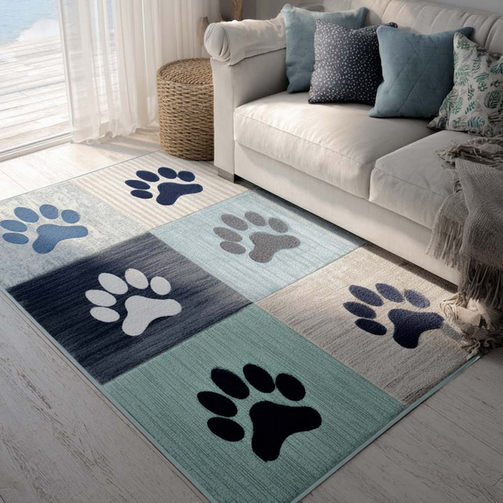 Coastal Blue Paw Area Rug