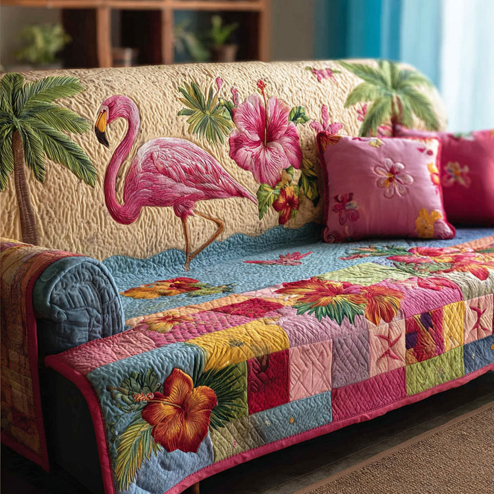 Coastal Flamingo Quilted Sofa Cover