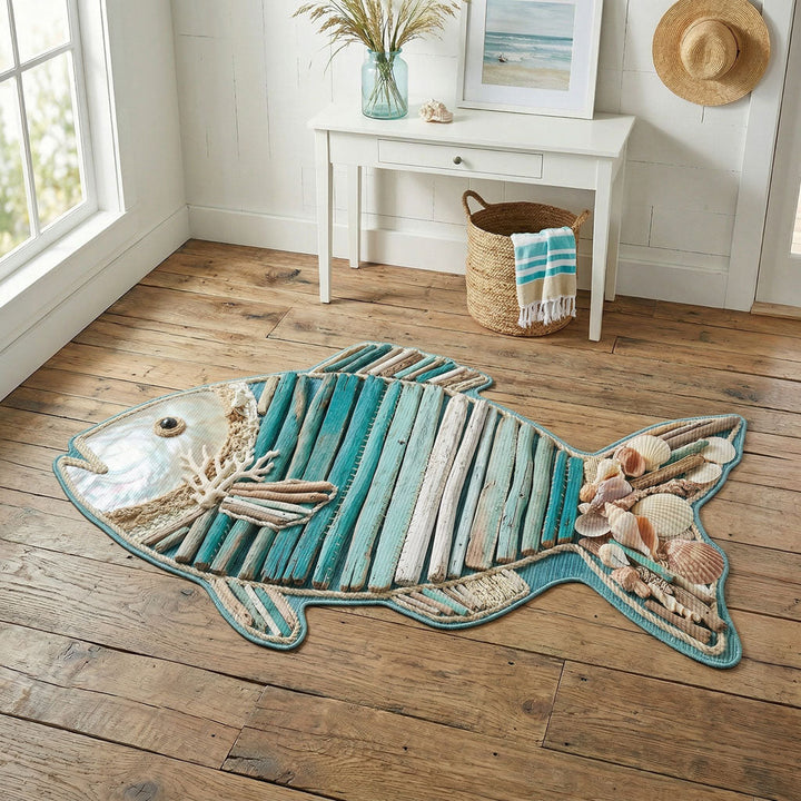 Coastal Pearl Scallop Custom Shape Area Rug