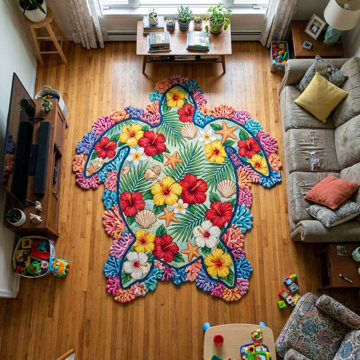 Coastal Turtle Custom Shape Area Rug