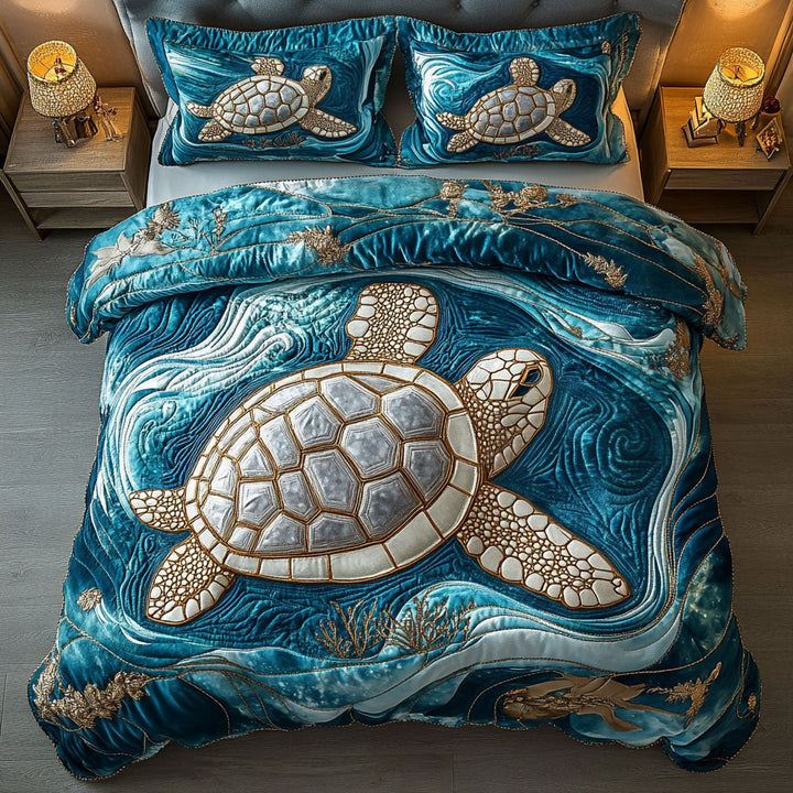 Turtle 3-Piece Quilted Bedding Set