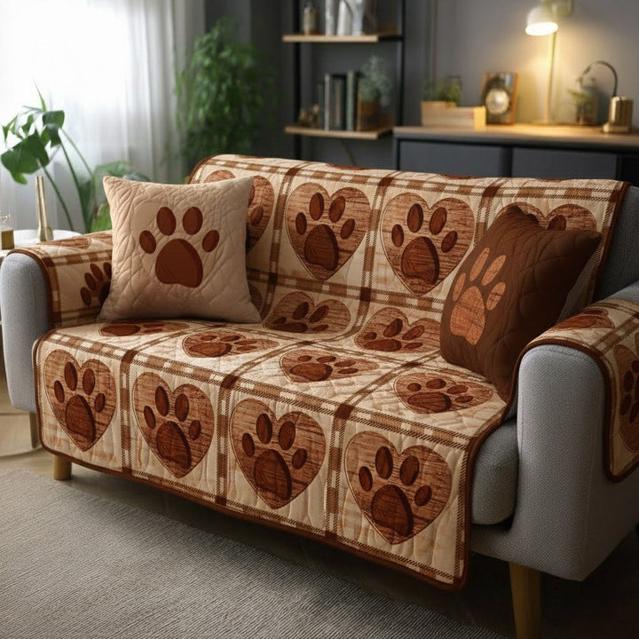 Cocoa Paw Patch Quilted Sofa Cover