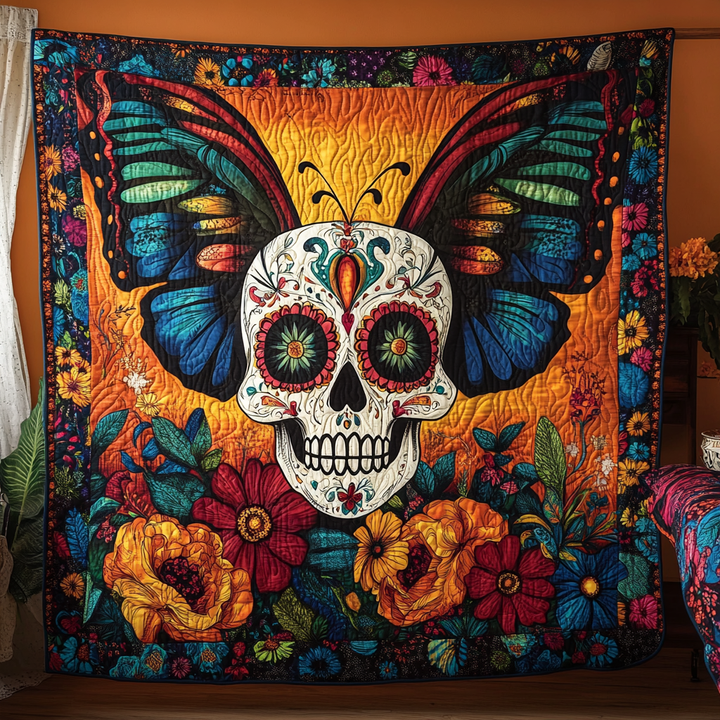 Colorful Sugar Skull Quilted Blanket