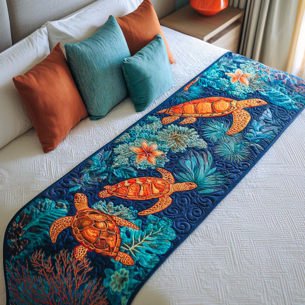 Turtle Quilted Bed Runner