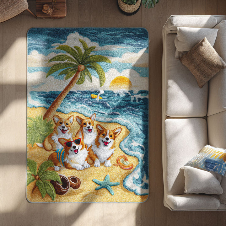 Corgi on the Coast Area Rug