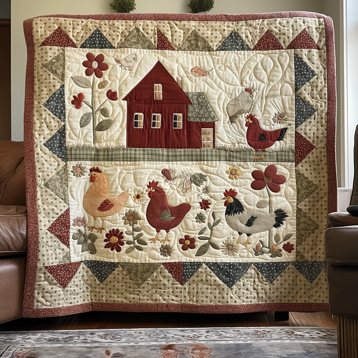 Country Garden Chicken Quilted Blanket