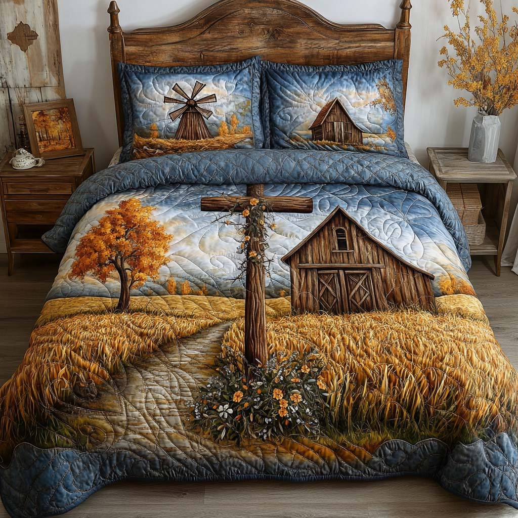 Cross 3-Piece Quilted Bedding Set