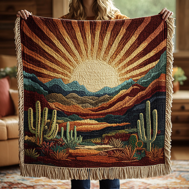 Cozy Cactus Woven Sofa Blanket