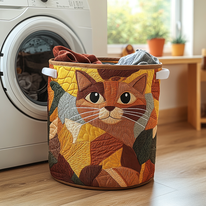 Cozy Cat Quilted Laundry Basket