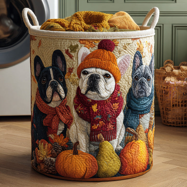 Cozy Trio Bulldog Quilted Laundry Basket