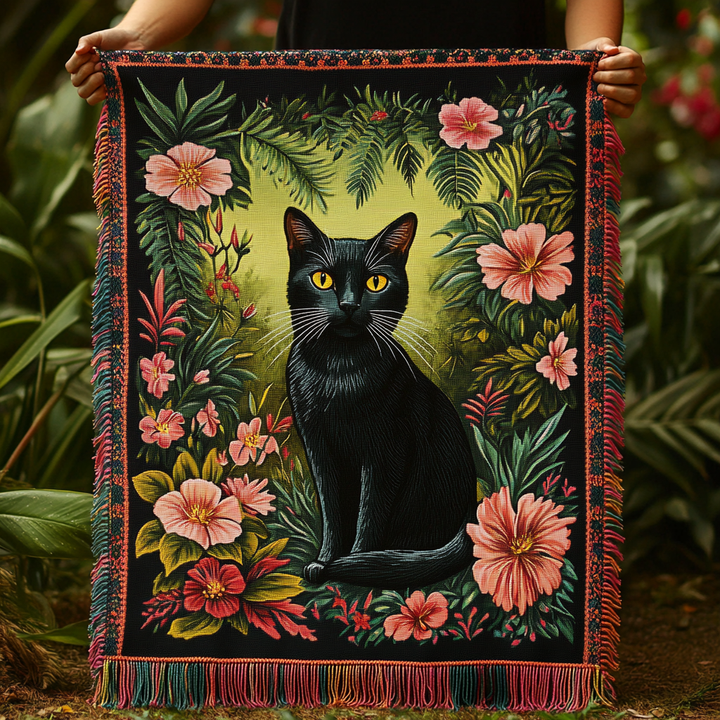 Crescent Cat Woven Sofa Blanket
